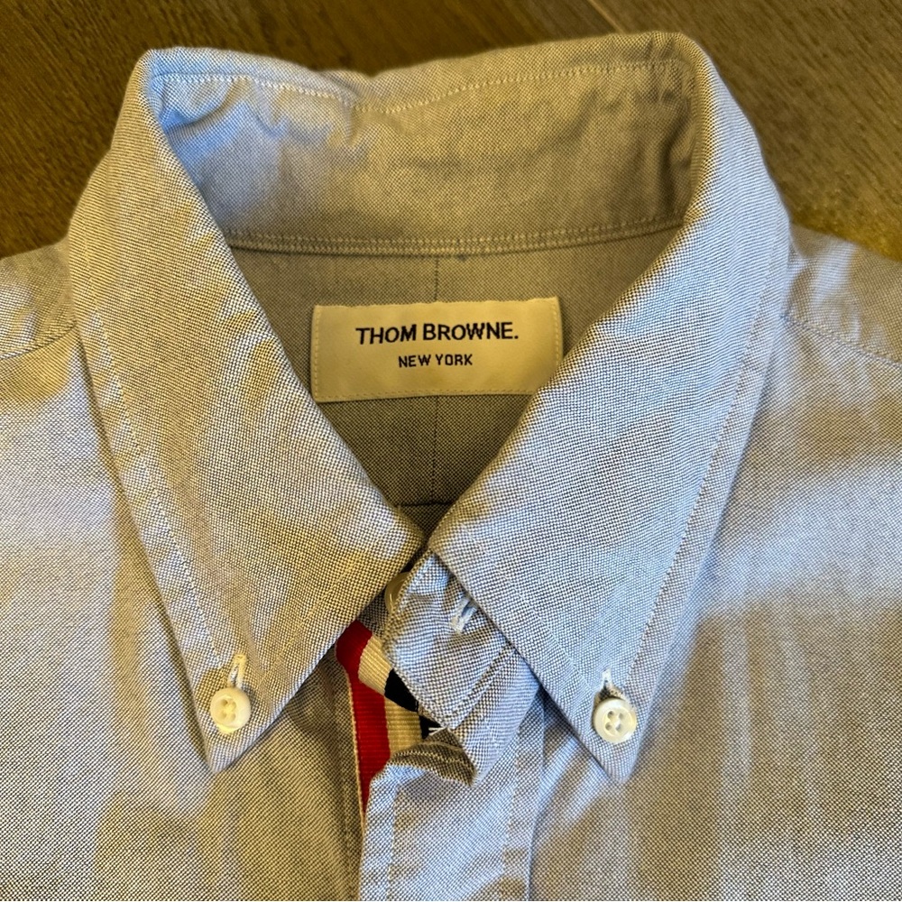Men’s Blue Thom Browne Grosgrain Placket Oxford Shirt (Sz 3)